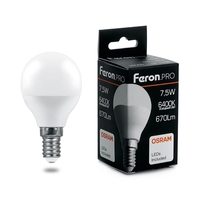 Лампа LED Feron PRO шар 7.5W Е14 4000K LB-1407  38072